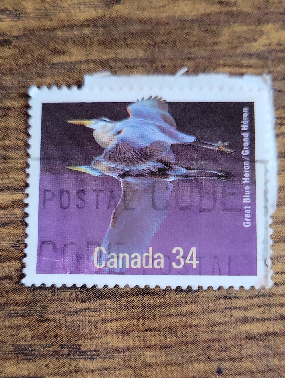 Canada 34 Great Blue Heron Bird Stamp - Purple